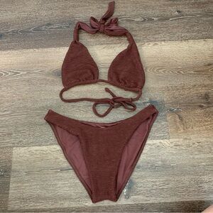 Monday swimwear brown crinkle bikini set S/M - L